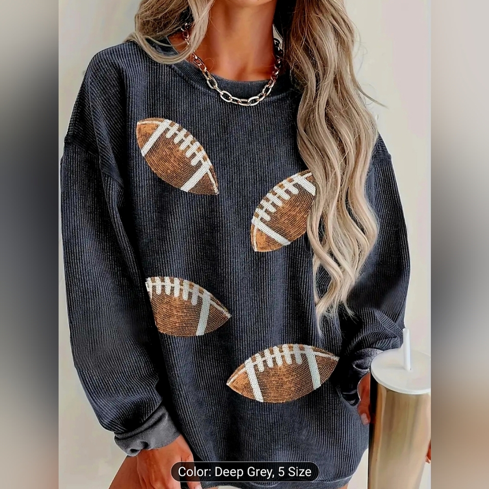 NIP Womens Gray Ultra Soft Sequin Long Sleeve Football Top.